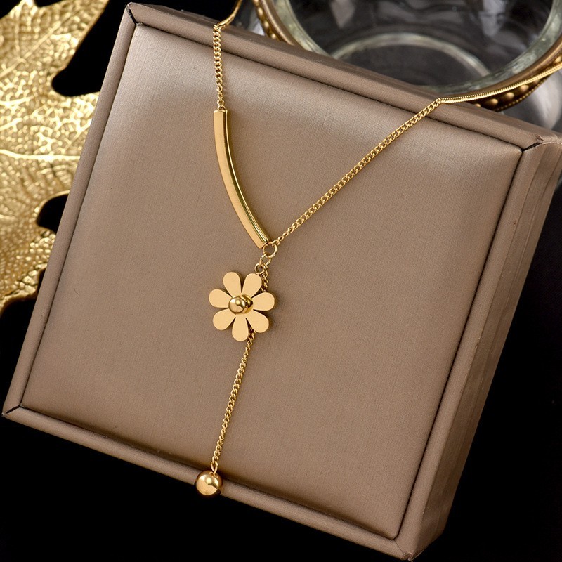 316L Stainless Steel Flower Pendant Long Chain Necklace for Women Jewelry 316L Stainless Steel Flower Pendant Long Chain Necklace for Women Jewelry