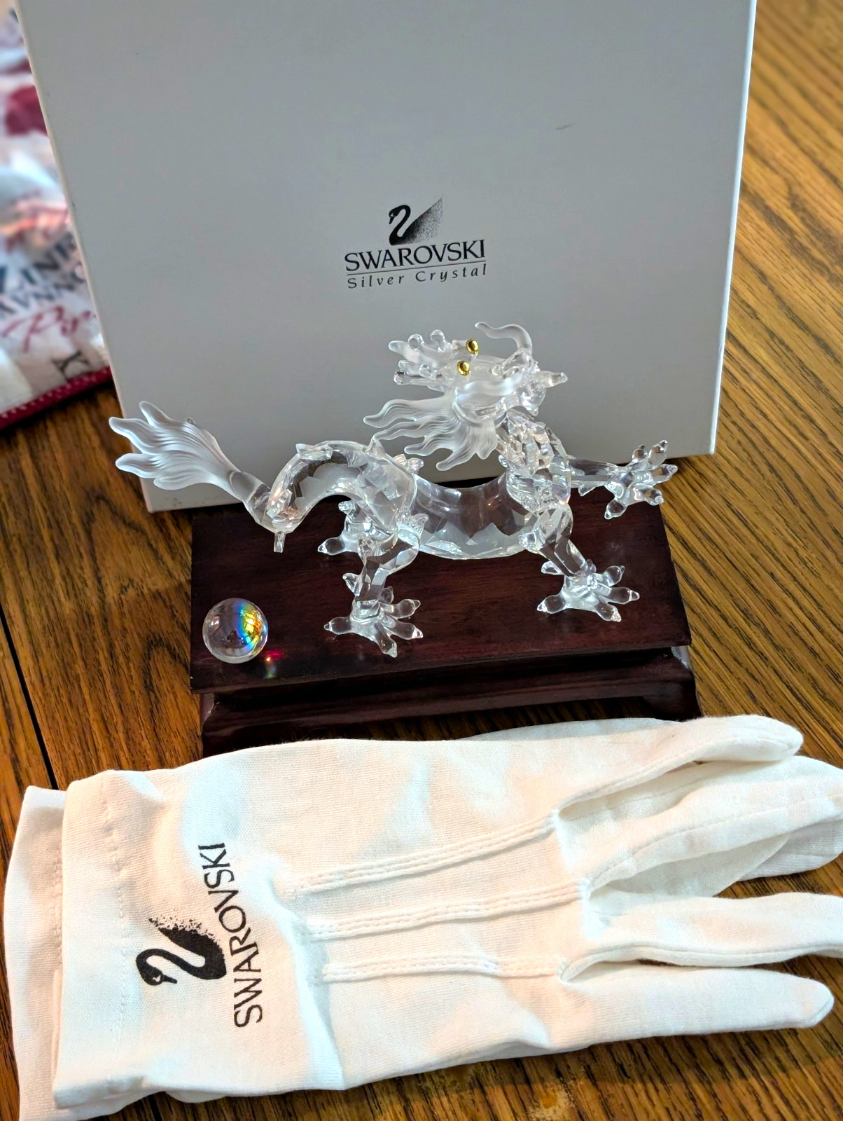 Swarovski Silver Crystal Clear Dragon Figurine Statue Wood Base w/ Box Gloves. Swarovski Silver Crystal Clear Dragon Figurine Statue Wood Base w/ Box Gloves.