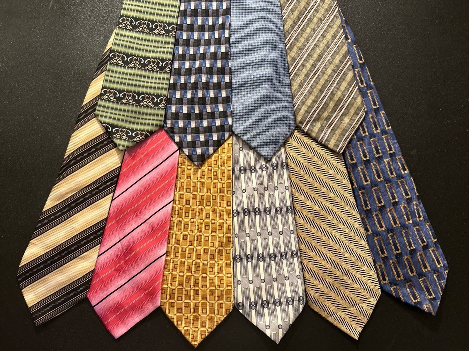 Vintage EUC Tie Lot Of 10 Carlos Devenezia Jacquard Silk Ties Geometric Stripes