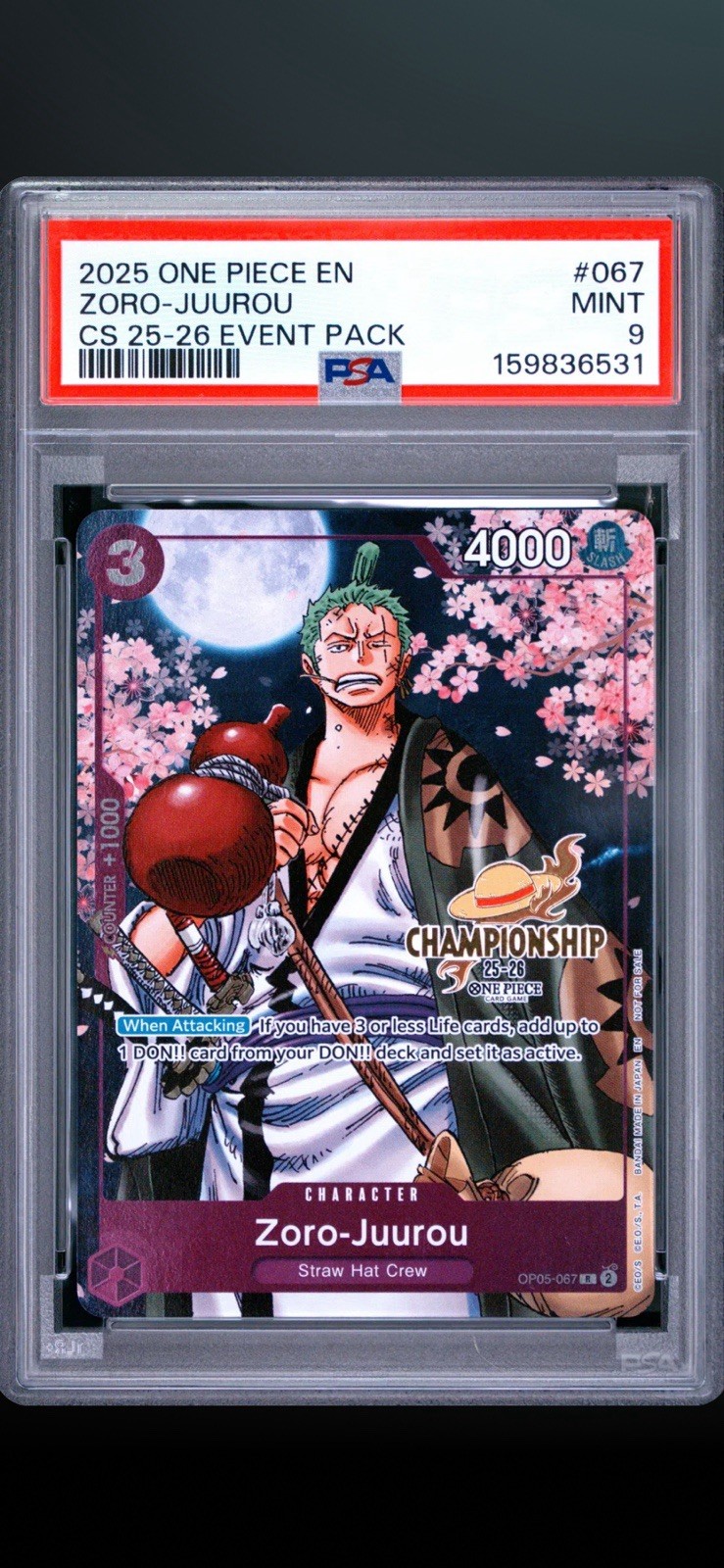2025 One Piece Zoro-Juurou #067 CHAMPIONSHIP 25-26 Event Pack PSA 9 MINT 2025 One Piece Zoro-Juurou #067 CHAMPIONSHIP 25-26 Event Pack PSA 9 MINT