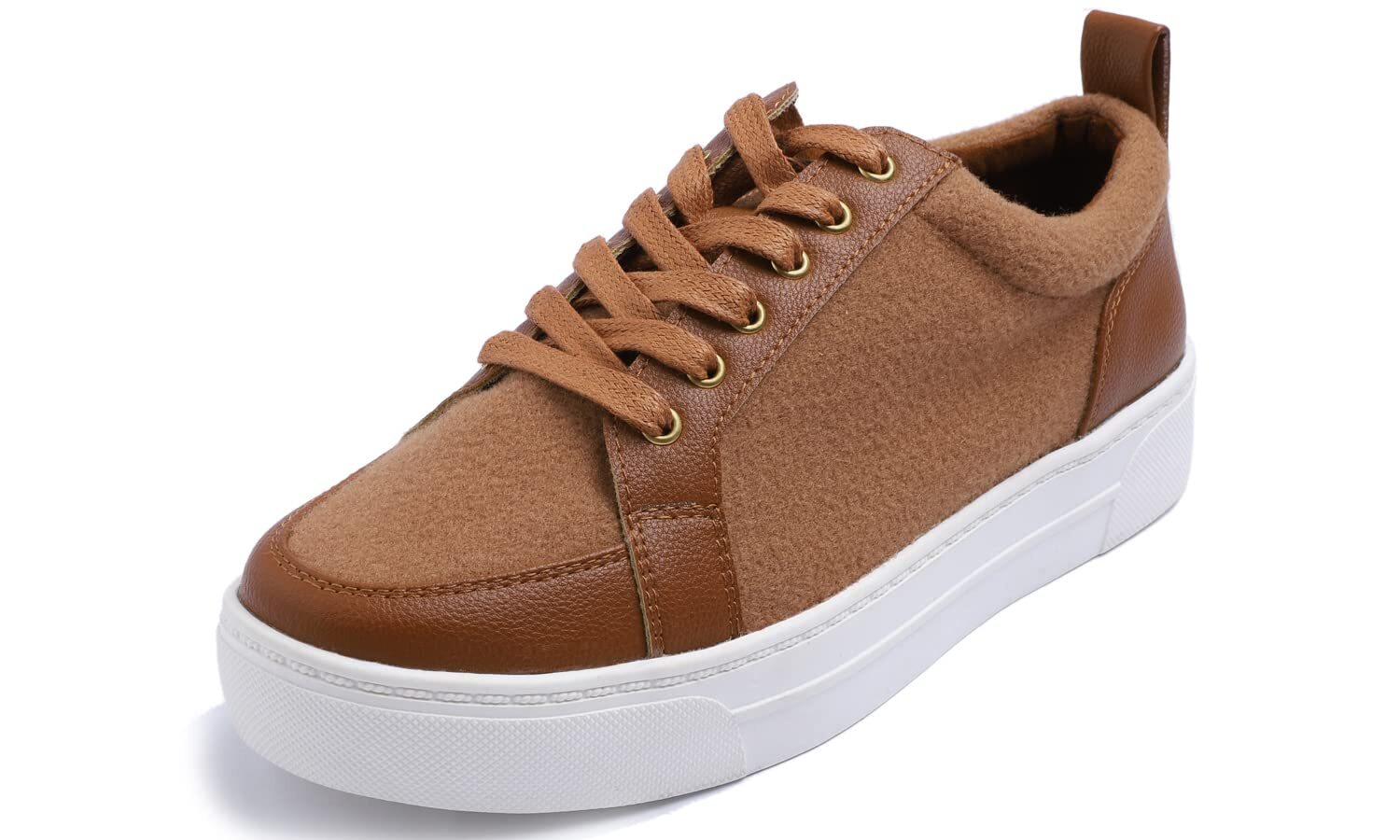 FEVERSOLE Women\'s Vegan Leather Platform Sneakers Camel Faux Woolen Size 9 M US FEVERSOLE Women\'s Vegan Leather Platform Sneakers Camel Faux Woolen Size 9 M US