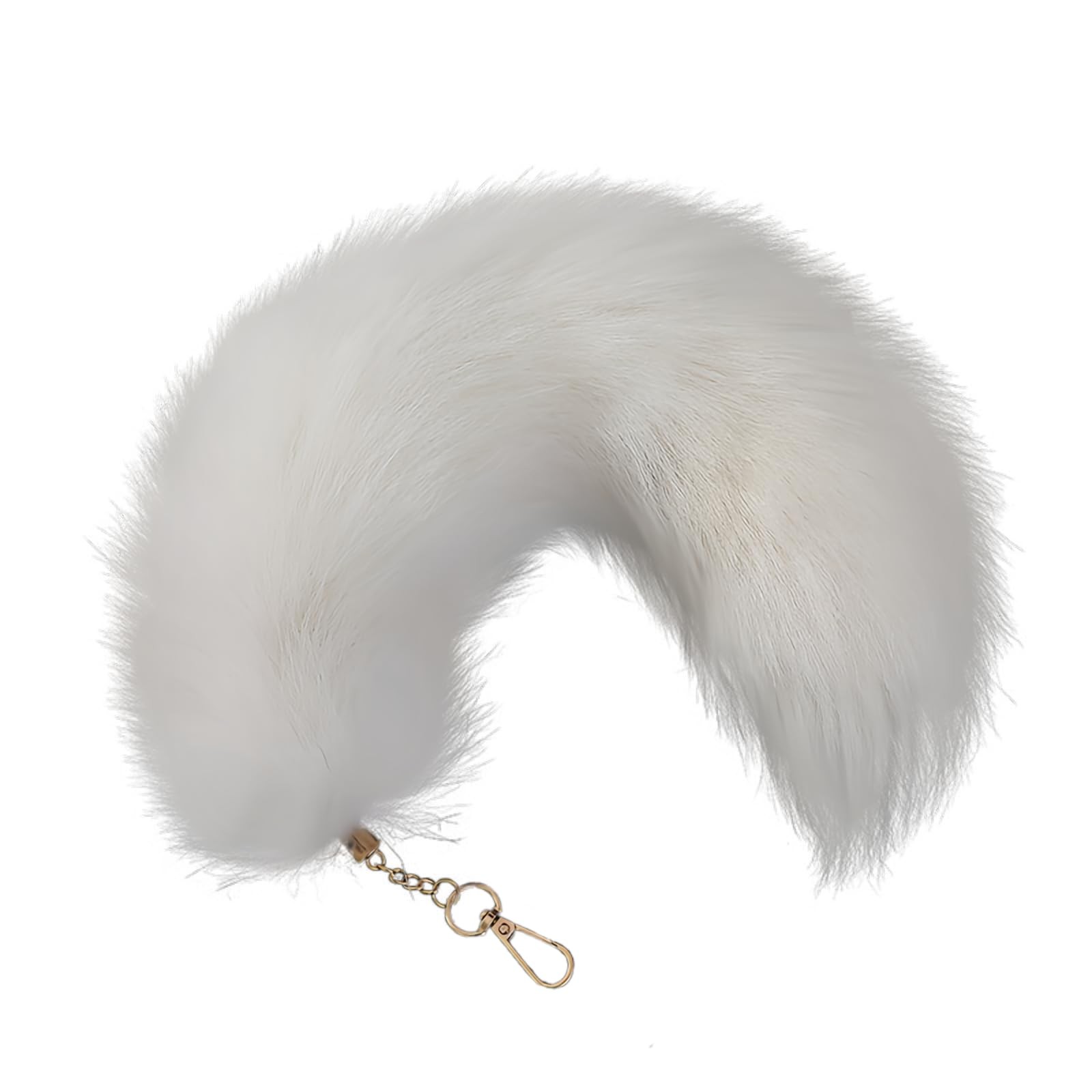 Iivos Fluffy Therian Fox Tail About 16-18 inches, Golden Buckle White