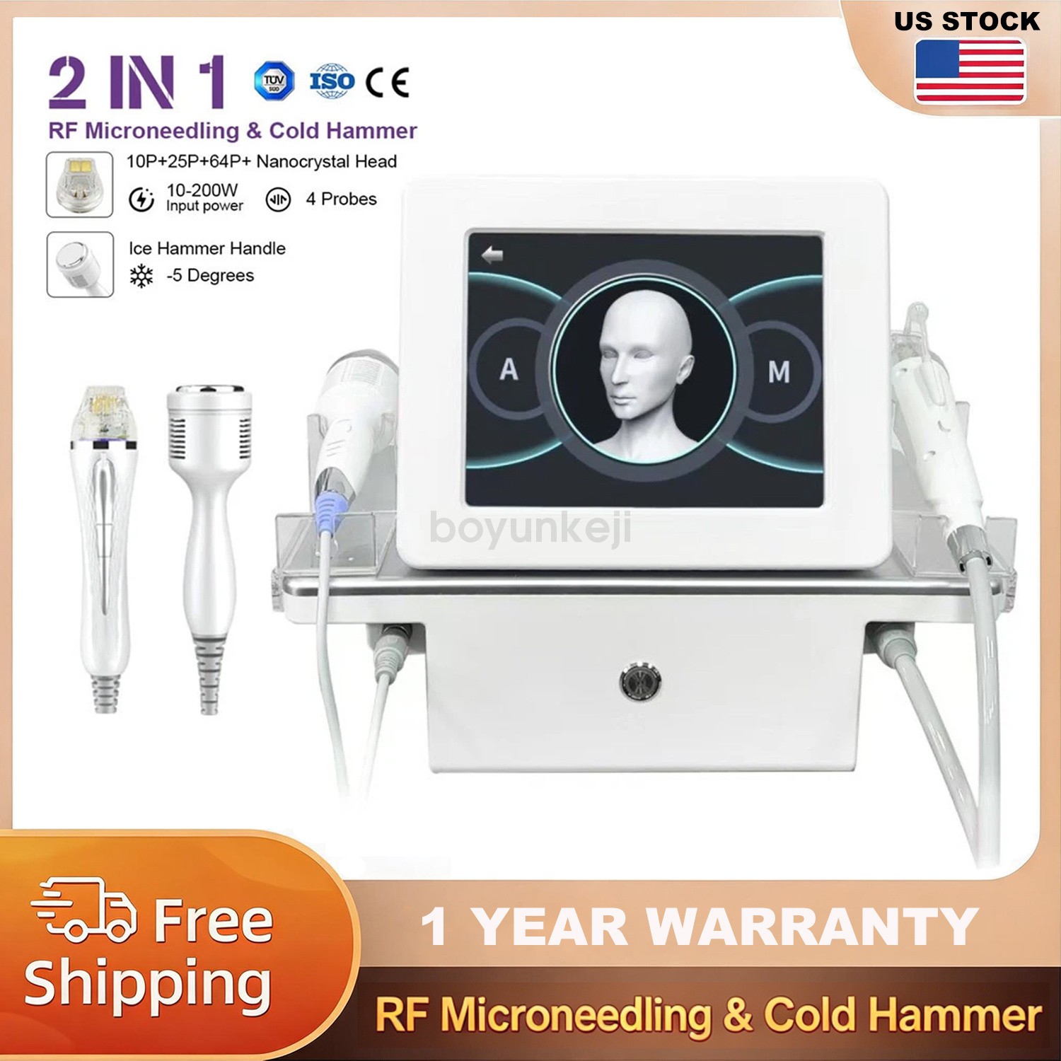 RF Fractional Cold Hammer Skin Tightening Device Anti Aging Home Face Lifting