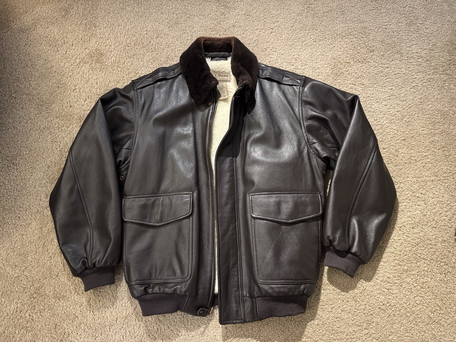L.L. Bean Goatskin A-2 Bomber Flight Jacket Sherpa Shearling Lining, Size M