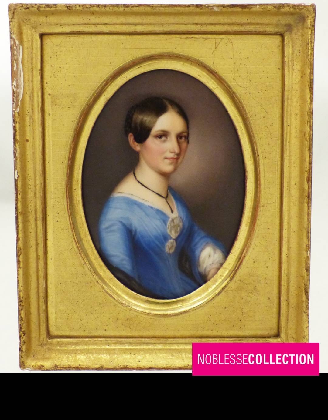 ANTIQUE PORCELAIN MINIATURE LADY BIEDERMEIER PORTRAIT AUSTRIAN GERMAN 1840-1850