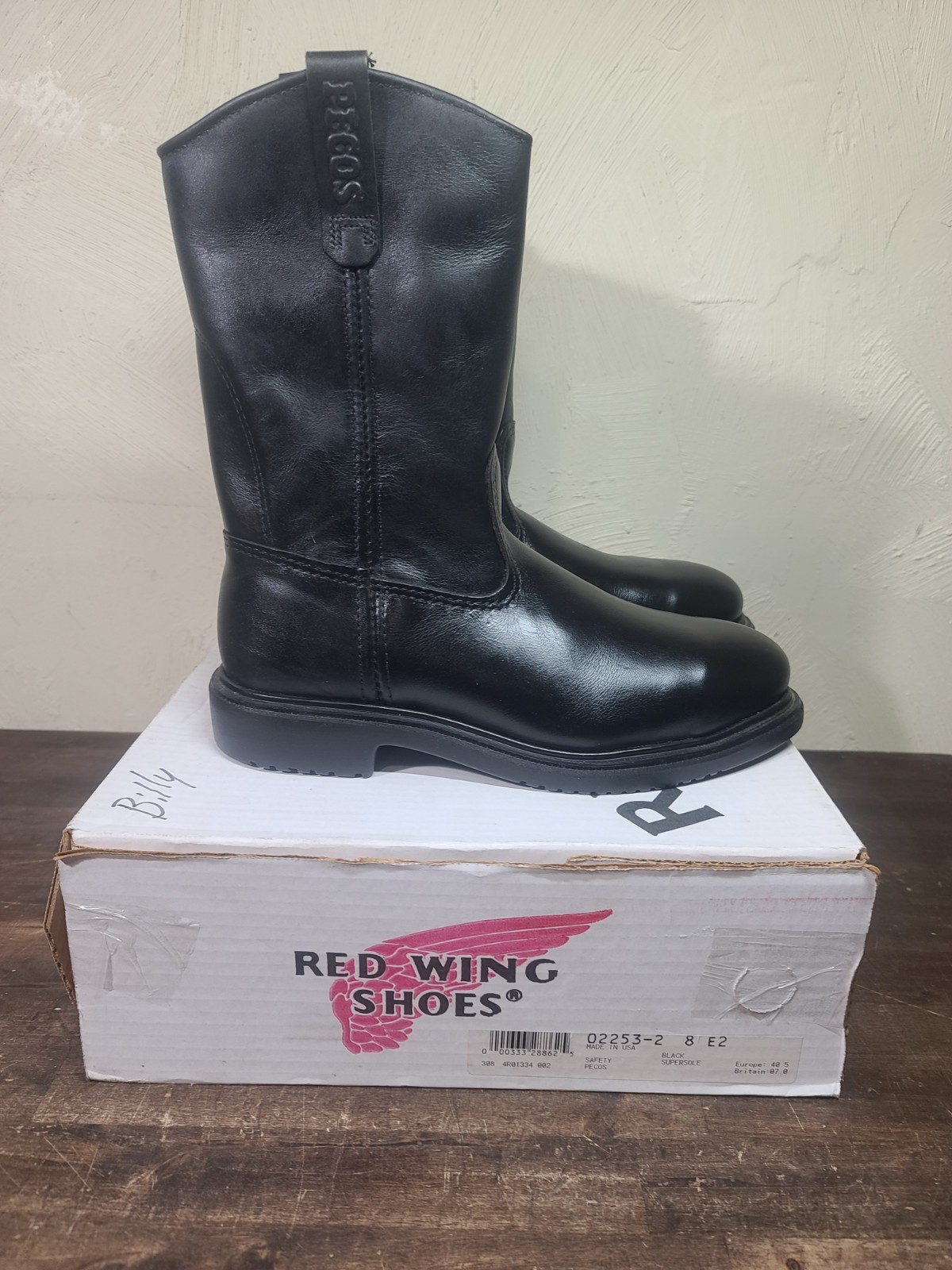 VTG NOS Red Wing Pecos 2253 Steel Toe Black Leather Work Western Boots 8E2 NICE