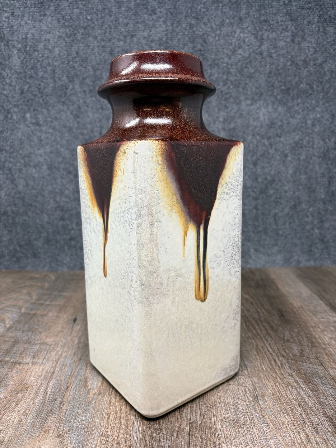 Antique Carstens 1957 Tönnieshof W.Germany Pottery Vase Brown Copper Drip Glaze