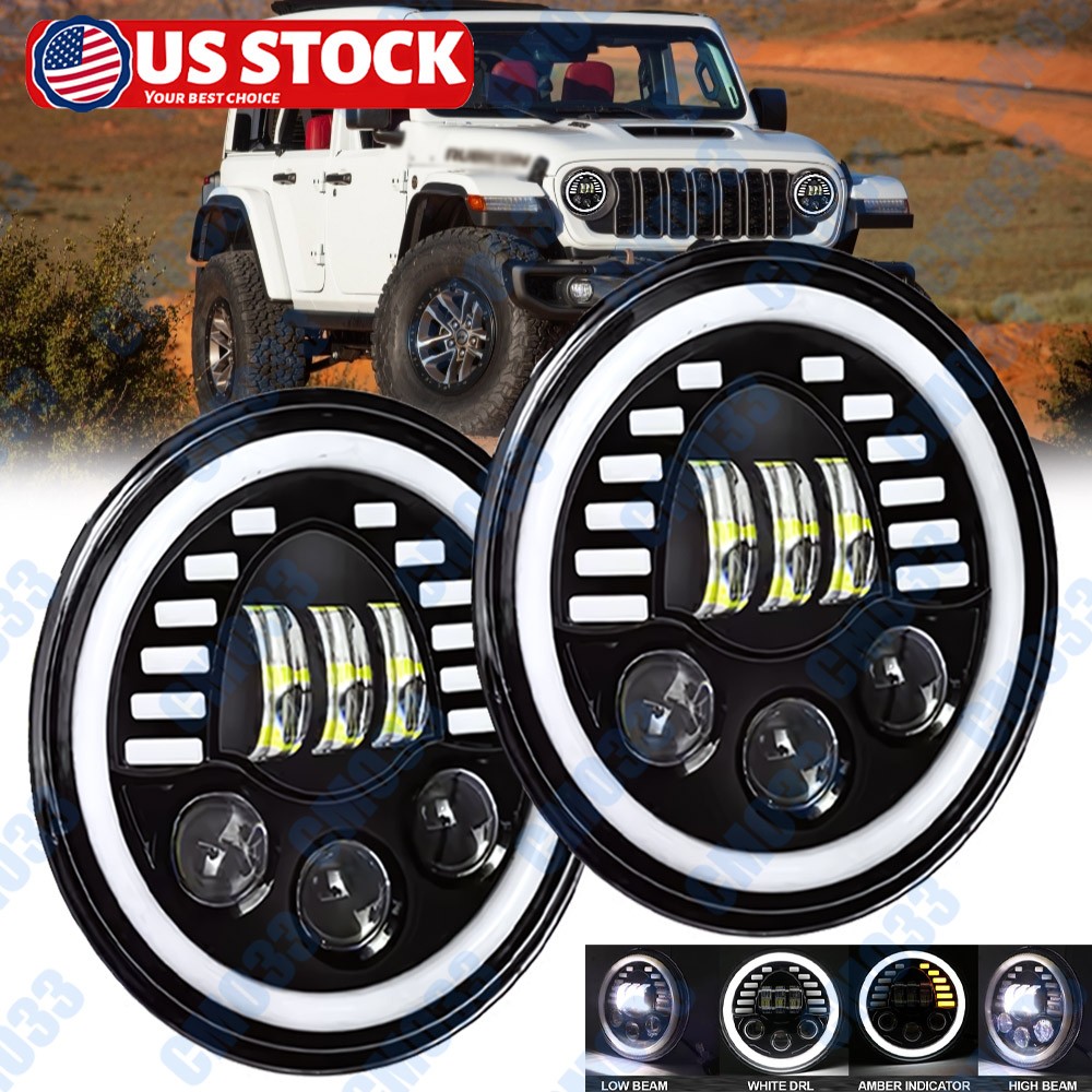 Newest 130W 7\'\' Inch Round LED Headlights Hi/Lo Halo for Jeep Wrangler JK TJ CJ