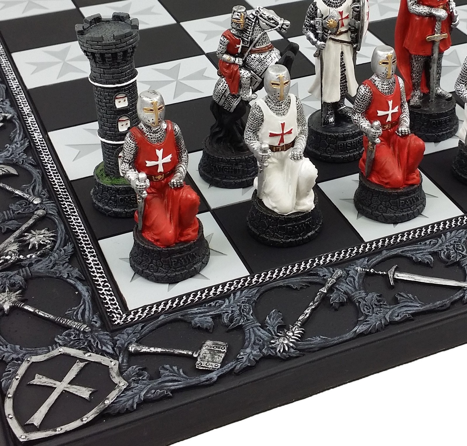 Medieval Times Crusades Red and White Armored Maltese Knights Chess Set with ...