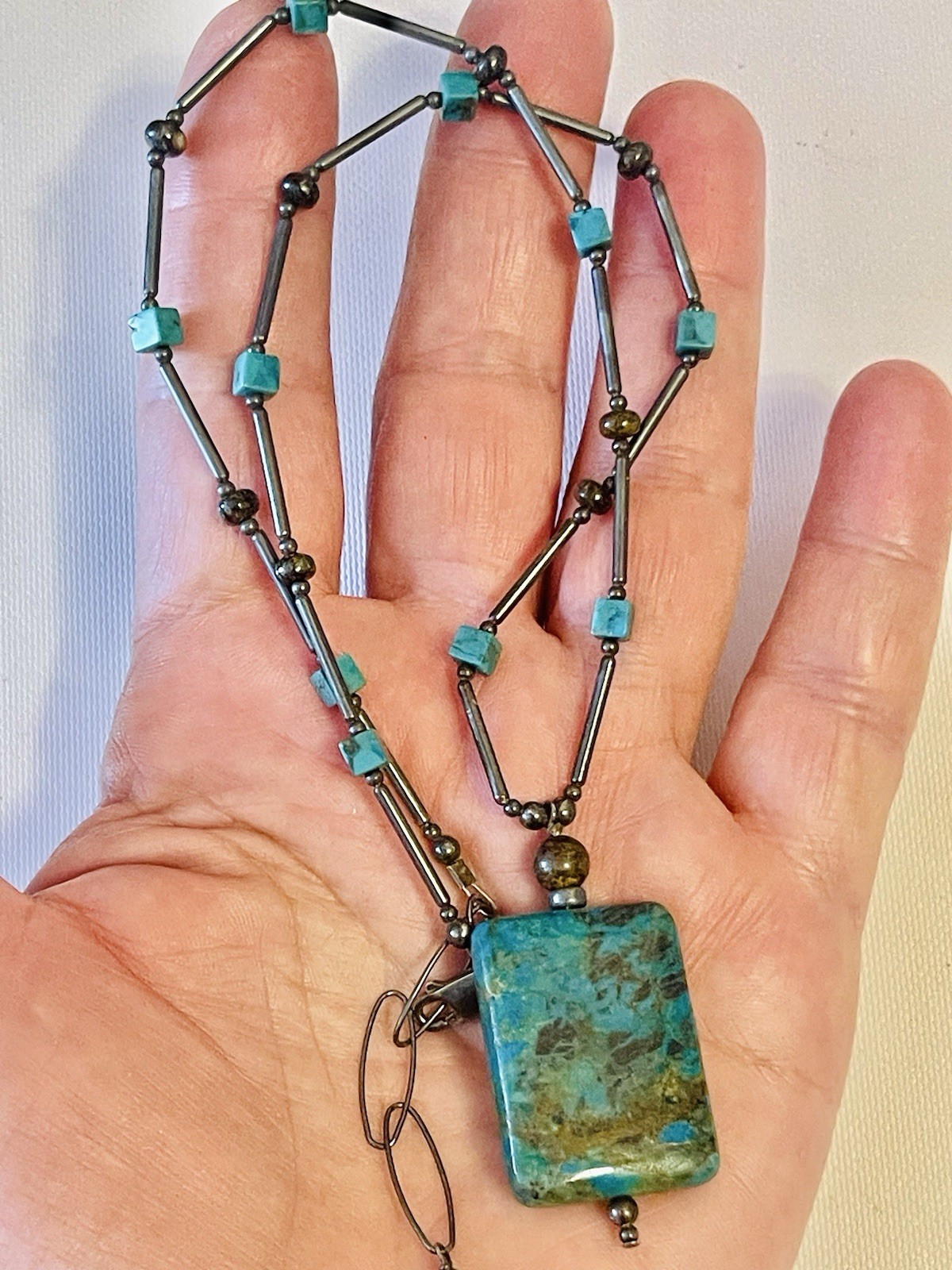 VTG NATIVE AMERICAN STERLING SILVER TURQUOISE NECKLACE PENDANT 18-20” 18 G VTG NATIVE AMERICAN STERLING SILVER TURQUOISE NECKLACE PENDANT 18-20” 18 G