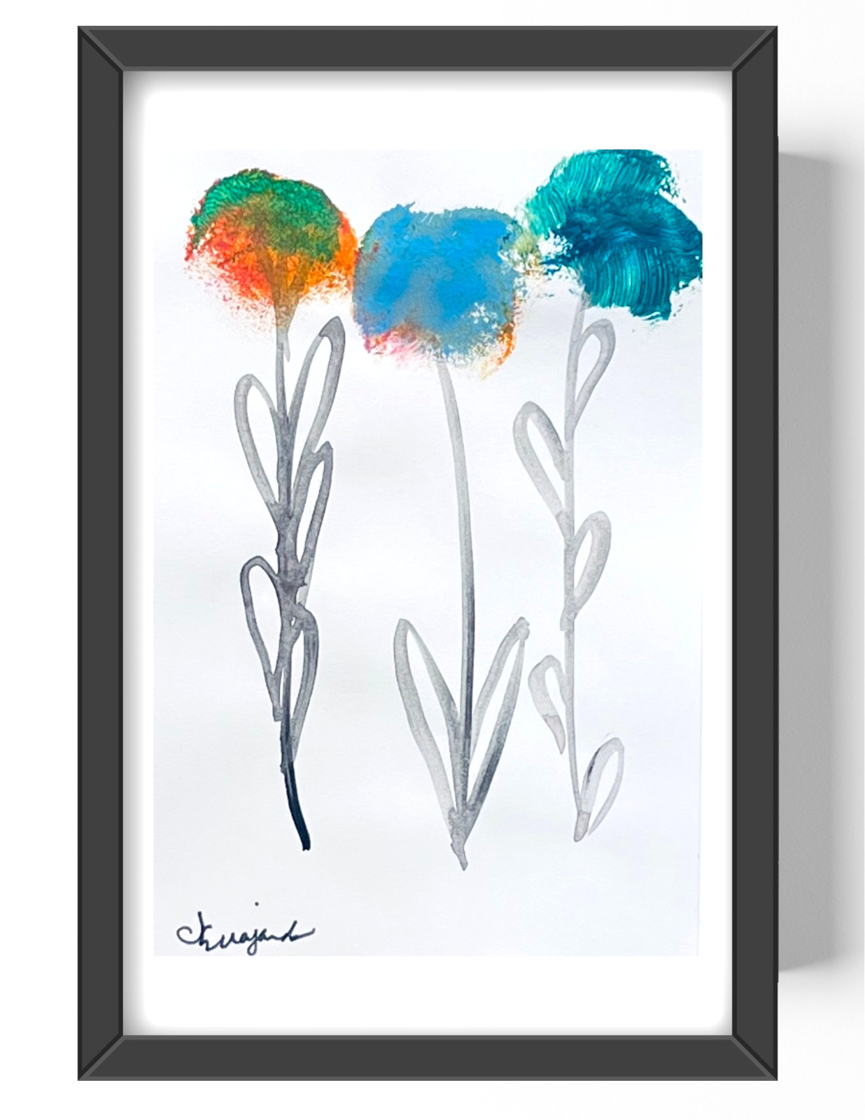 Guajardo Art Original Acrylic 9X6 Folk Whimsical Colorful Flowers Signed Paper 