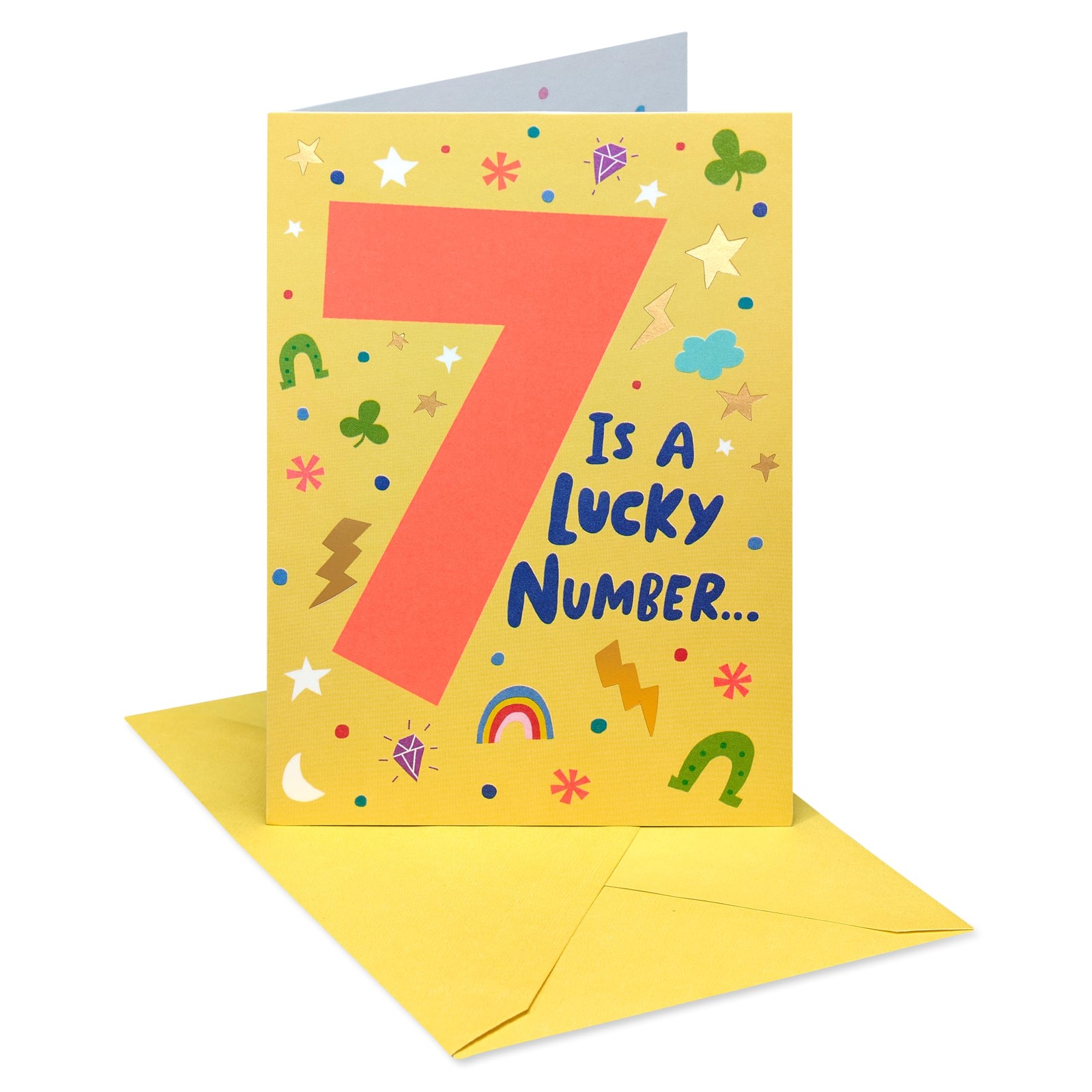 7th Birthday Card for Kids Lucky Number Seven Greeting Card with Envelope