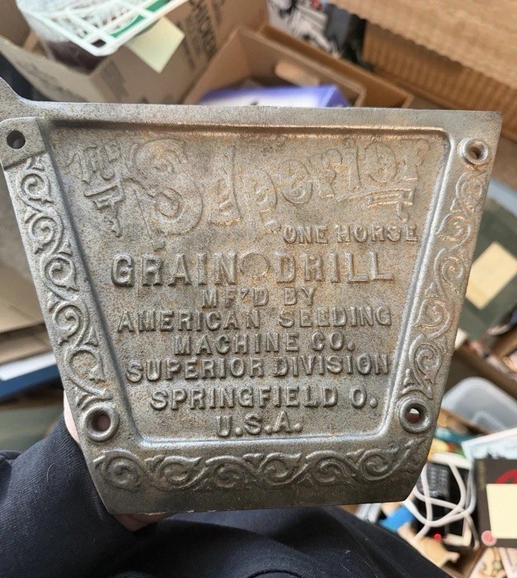 RARE 1880s 1890s Superior Machine Grain Drill Cover Cast Iron Force Feed Plate