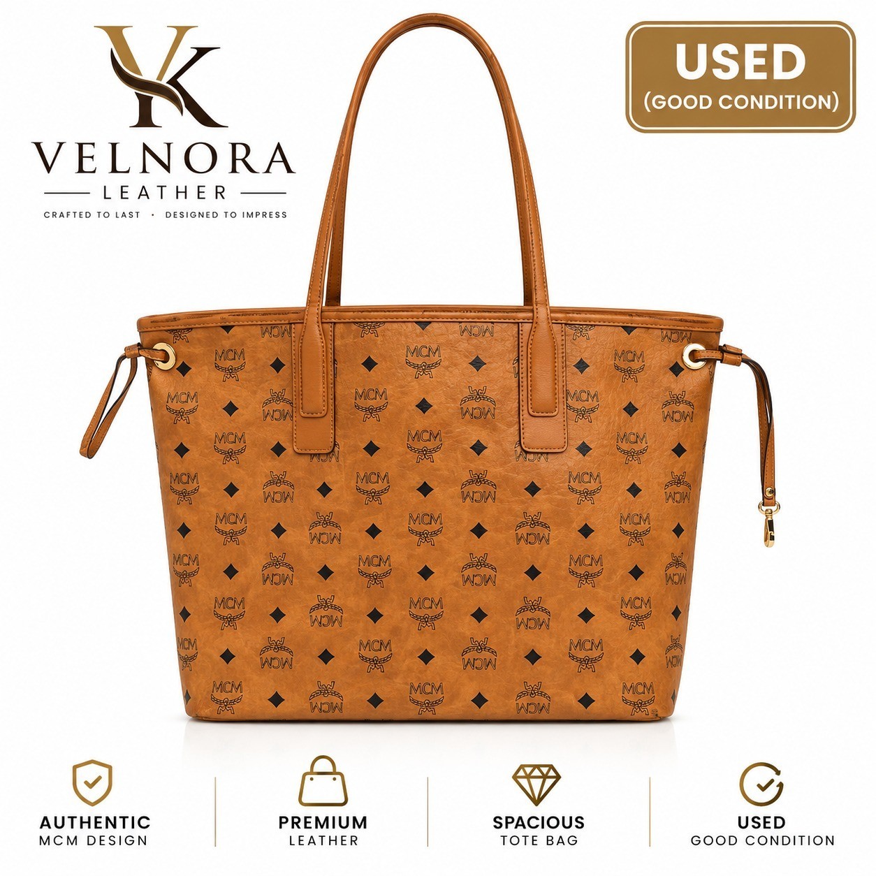 MCM Cognac Visetos Tote Bag – Brown Monogram Leather – Pre-Owned MCM Cognac Visetos Tote Bag – Brown Monogram Leather – Pre-Owned