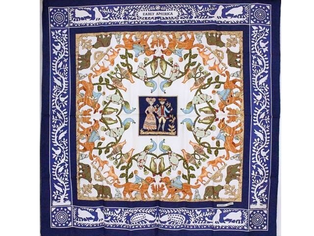 Hermes Kare 90 silk scarf Early America botanical animals condition