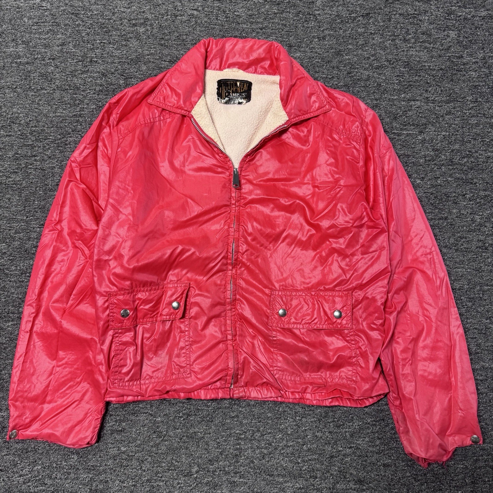 Vintage 60s Outerwear Campus Red Zip Up Fleece Lined Bomber Jacket Mens Sz 44
