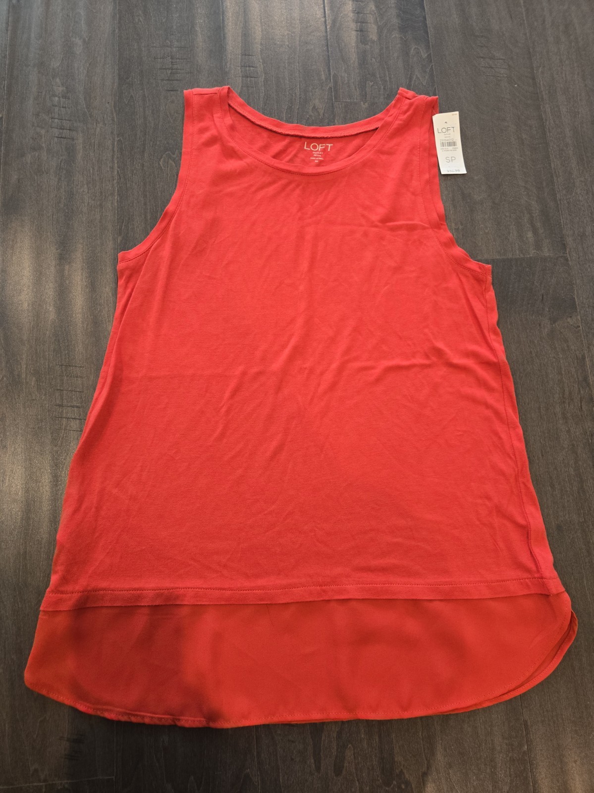 Loft Sleeveless Tunic Top W/ a Sheer Chiffon Hem NWT. Small Petite