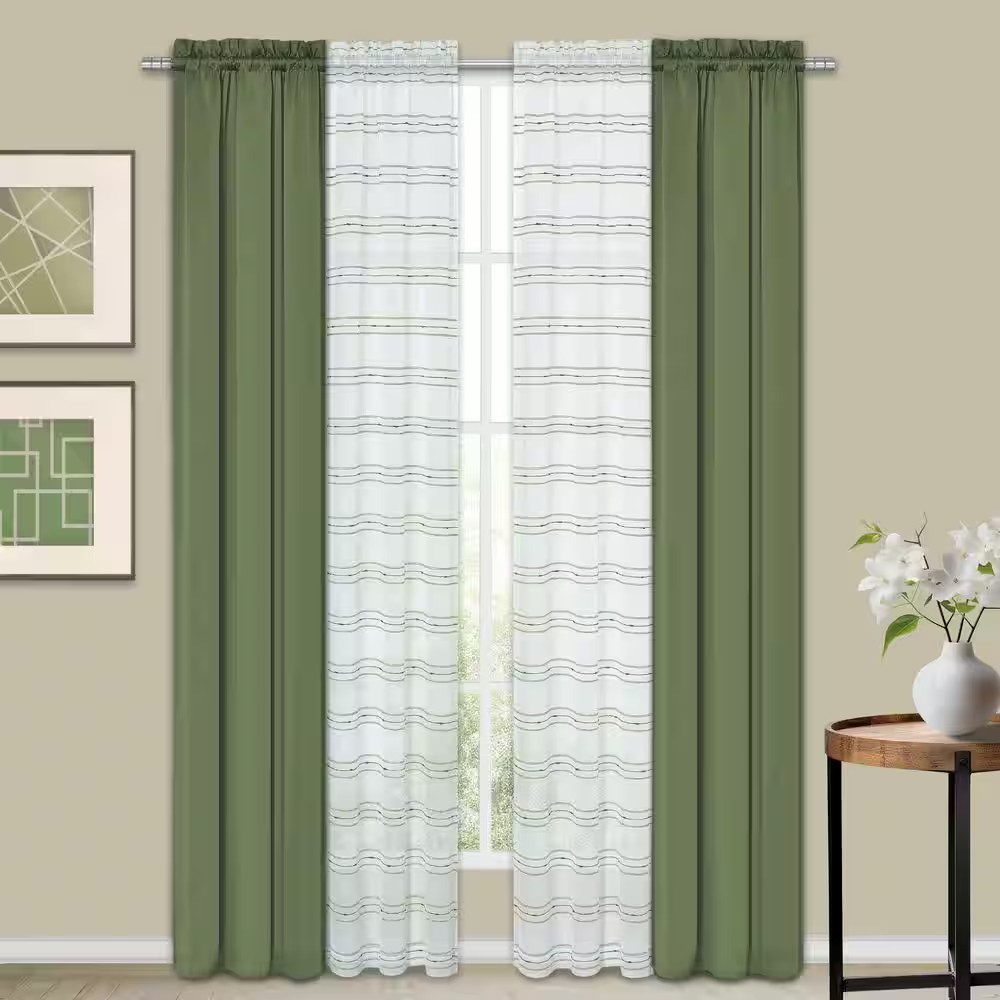 Tribeca Green Polyester 26 In. W X 84 In. L Rod Pocket Room Darkening Curtain (S Tribeca Green Polyester 26 In. W X 84 In. L Rod Pocket Room Darkening Curtain (S