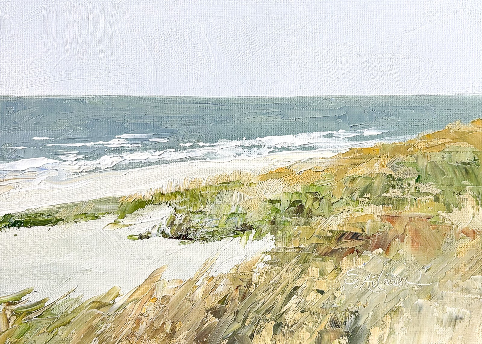 5x7 Original Oil Landscape Painting Seascape Impressionist Beach Dunes Signed