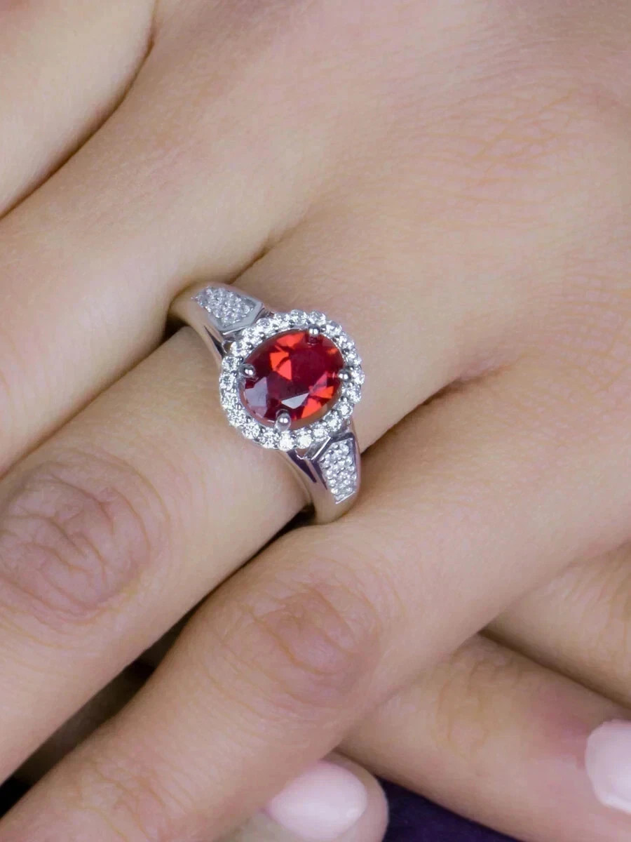 3.00Ct Oval Cut Natural Red Ruby & Diamond 14K White Gold Luxurious  Ring