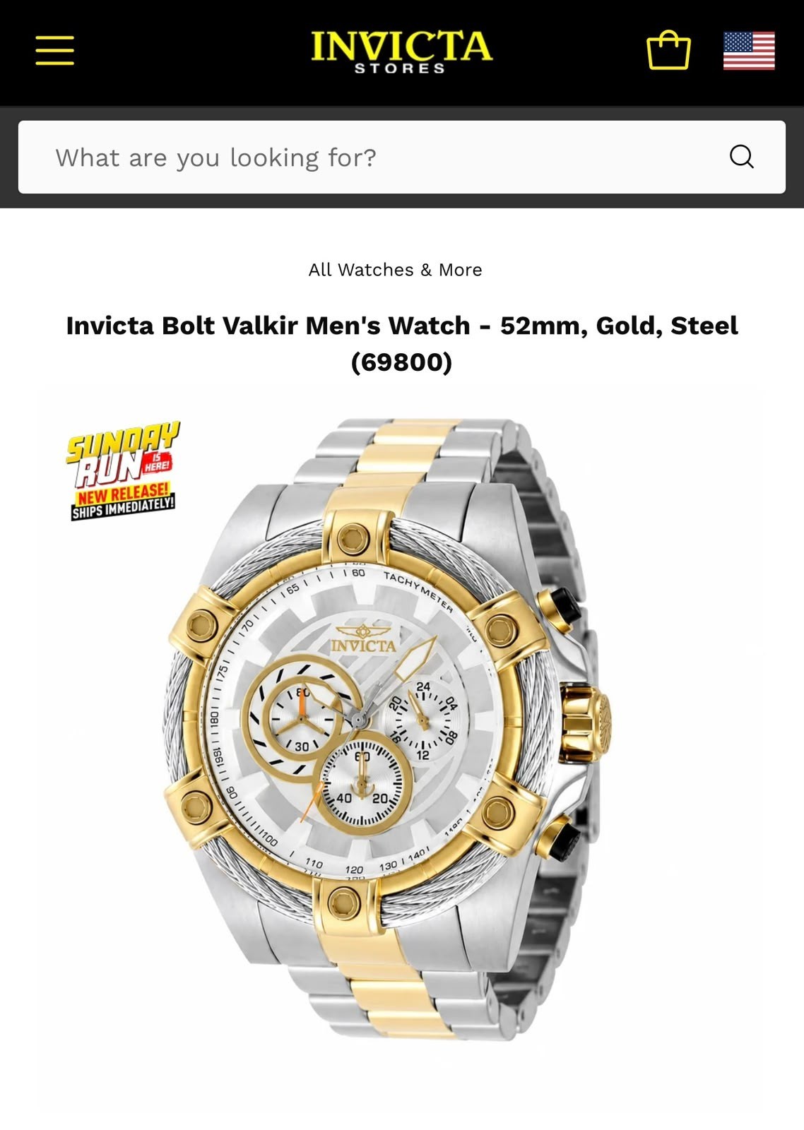 NEW Invicta Bolt Valkir 69800 Men’s 52mm Two-Tone Chronograph Watch