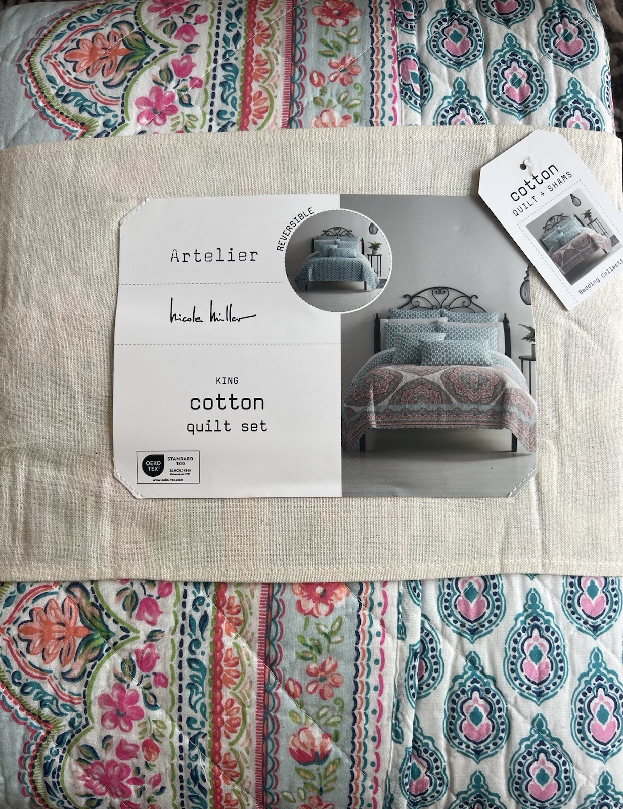 Nicole Miller Artelier Cotton Reversible Multicolored Floral King Quilt Set