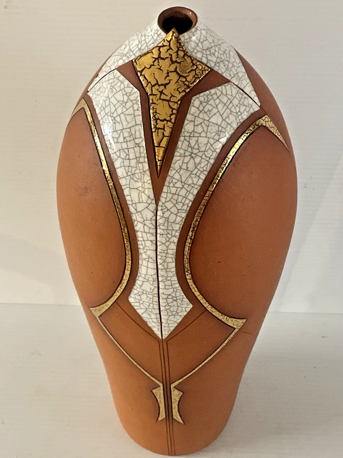 Terry Habeger Studio Art Gallery Terracotta Pottery Metallic Crazed Glaze Vase🌺