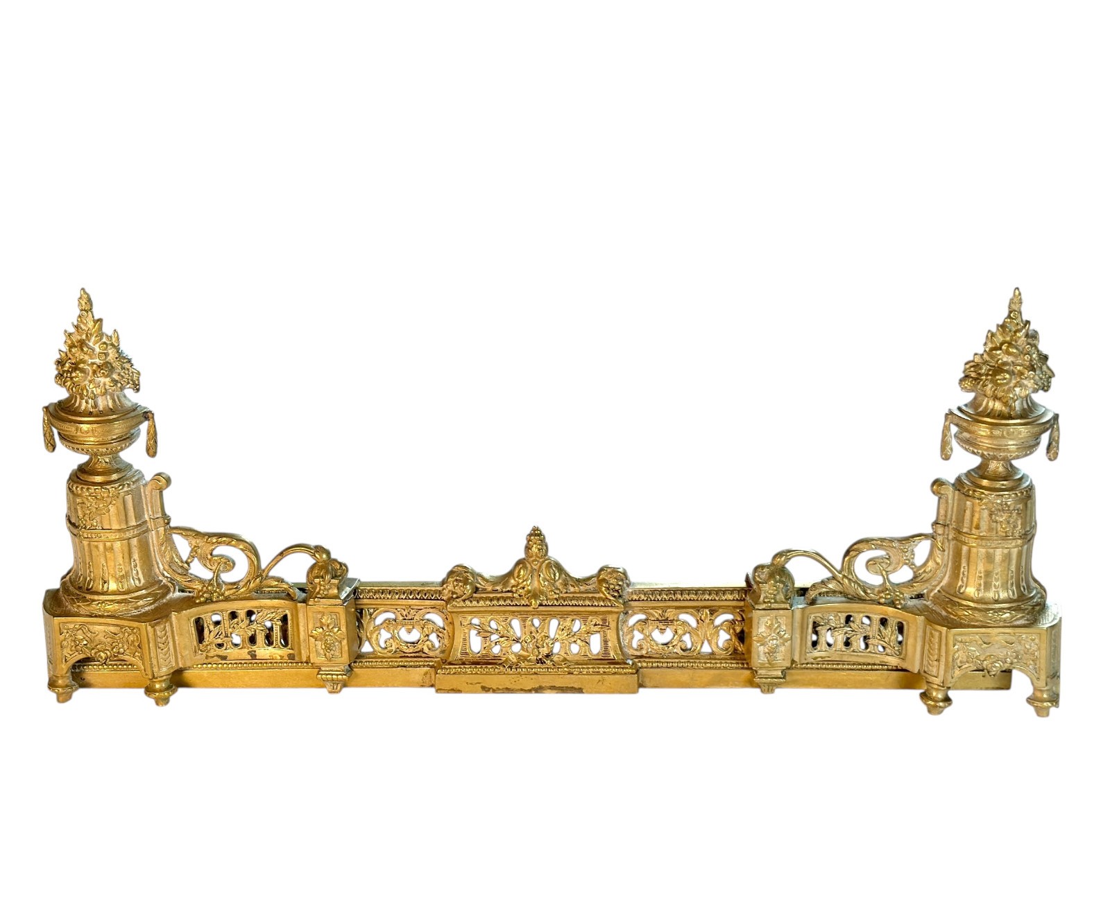 Antique French Brass Fireplace Fender Louis XVI Revival Adjustable c1880