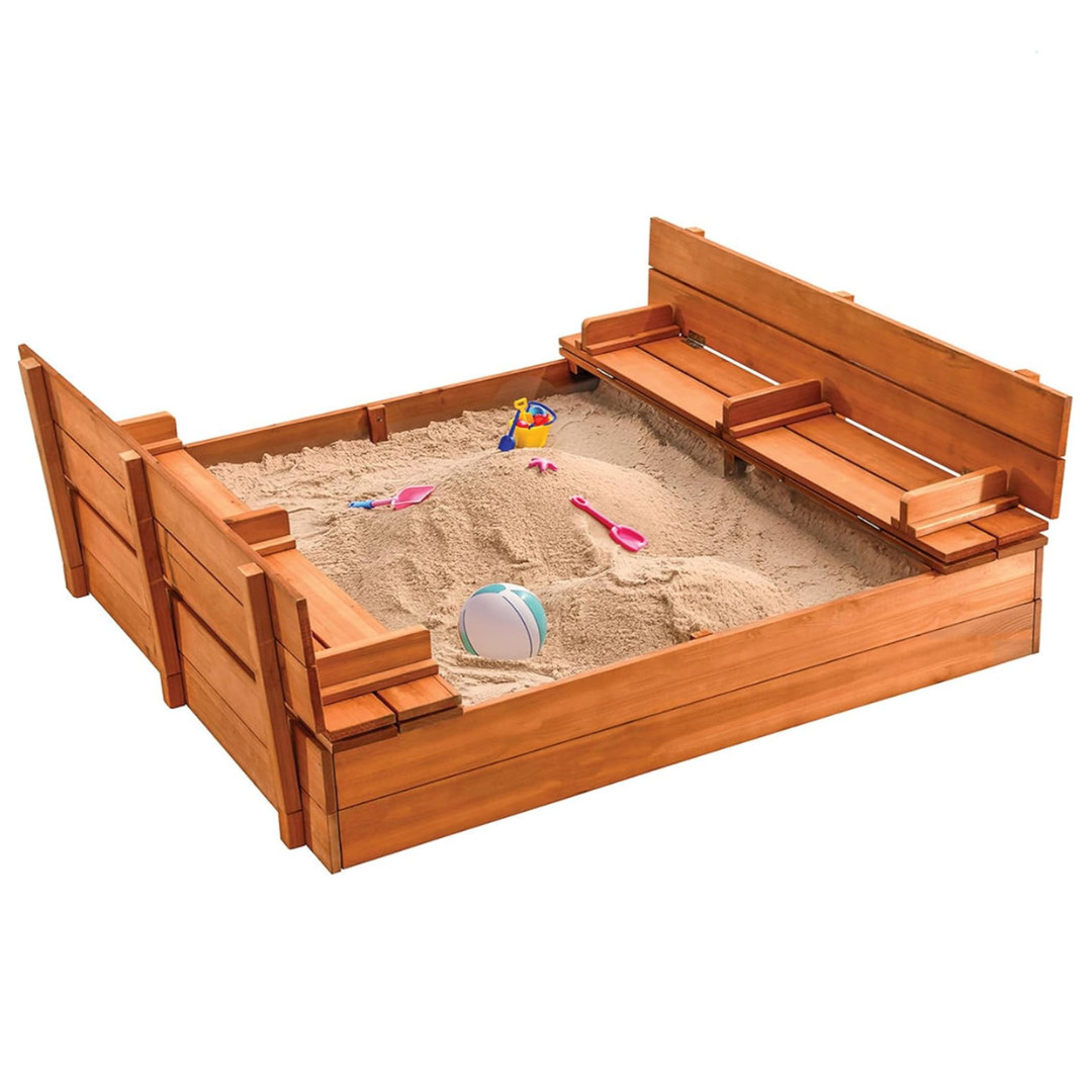 Large Wooden Kids Sandbox with Lid - Foldable Bench Seats, Cedar Wood Large Wooden Kids Sandbox with Lid - Foldable Bench Seats, Cedar Wood