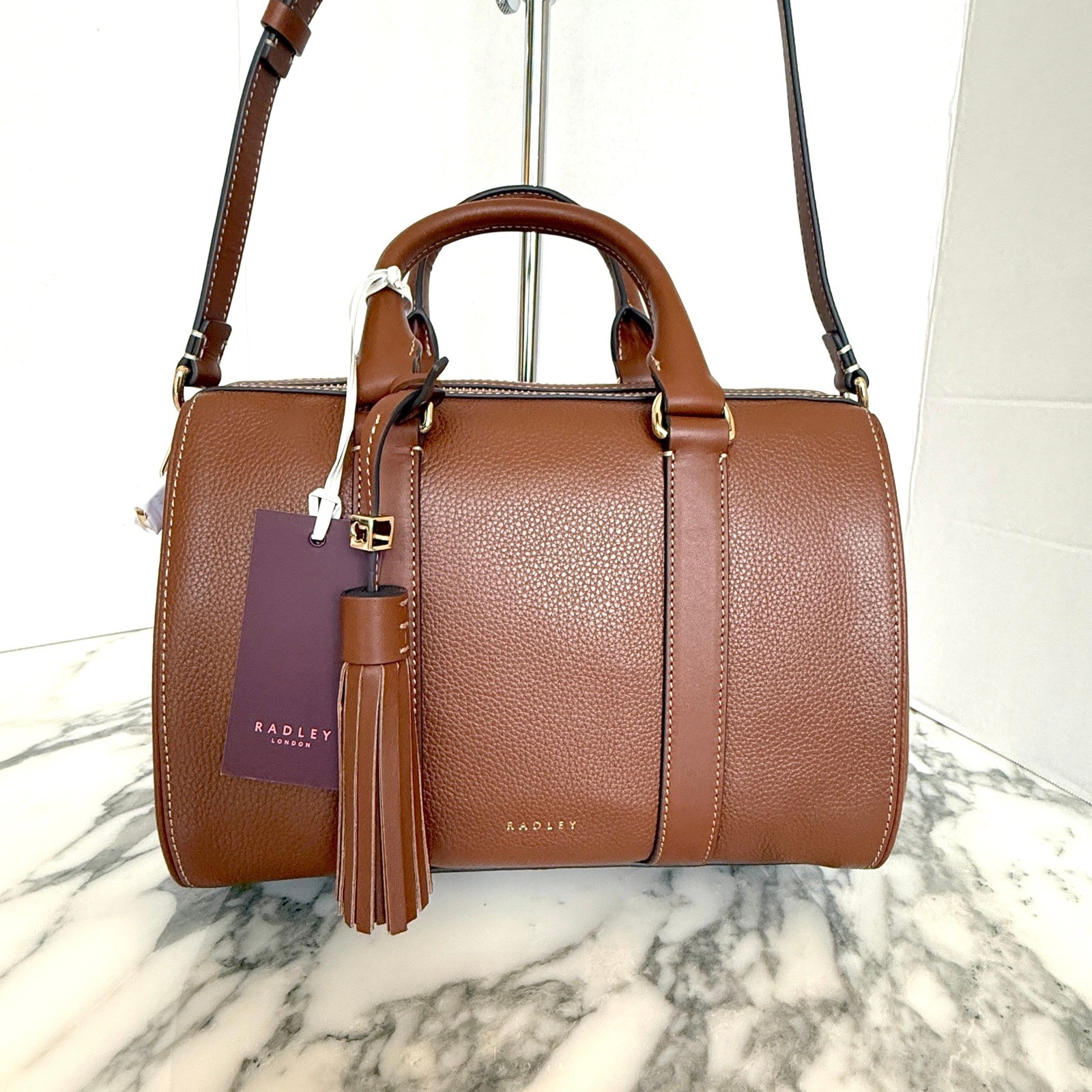 Radley London Noble Alley Brown Leather Medium Zip Top Satchel Bag 113009 NEW