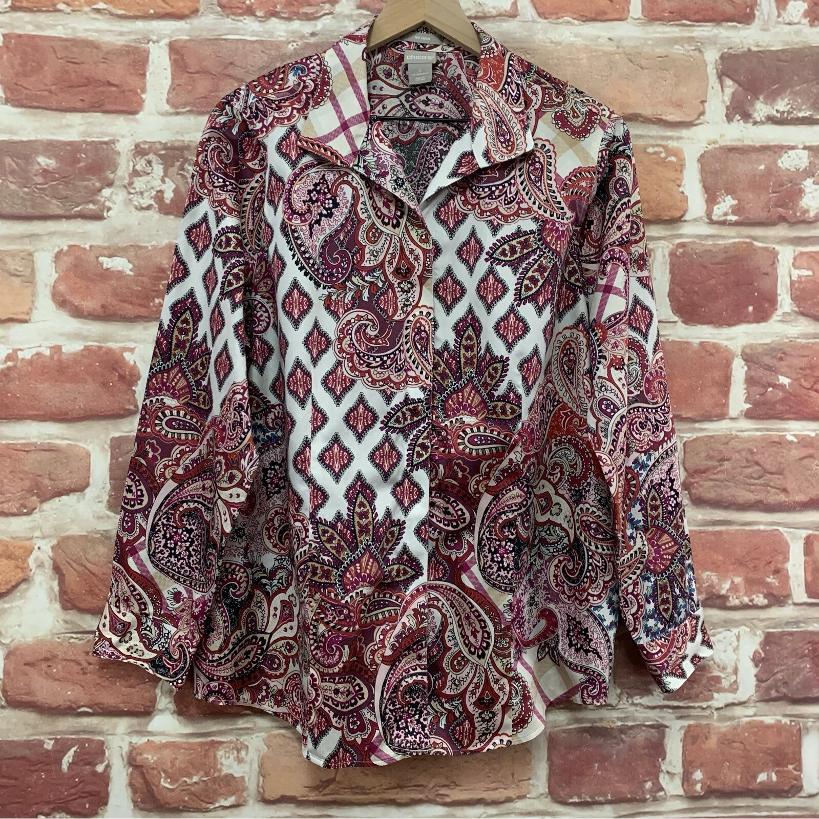 Chicos Top Womens Large Multicolor Boho Floral Abstract Casual Button Up Shirt Chicos Top Womens Large Multicolor Boho Floral Abstract Casual Button Up Shirt
