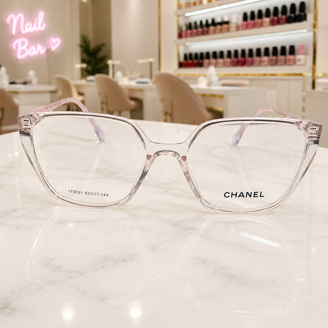 Chanel Clear Frame With Pink/Lilac Accents, (Authentic) 52,17,143 ,Stretchable