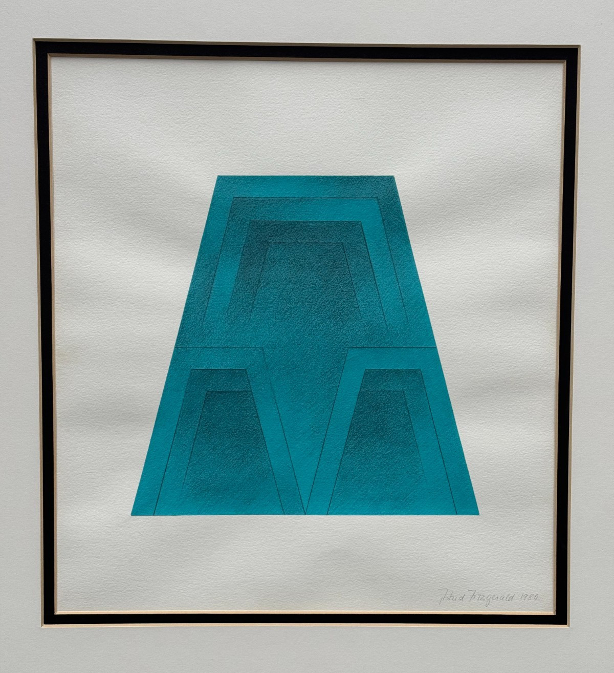 ASTRID FITZGERALD SIGNED ORIGINAL ABSTRACT DRAWING OP ART TURQUOISE BLUE SWISS