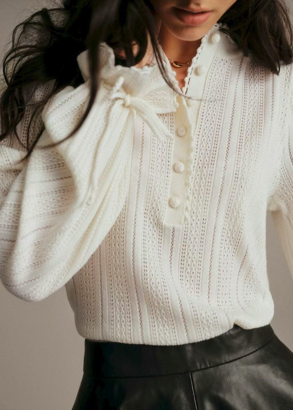 Sezane wool hollowed out stand up collar top
