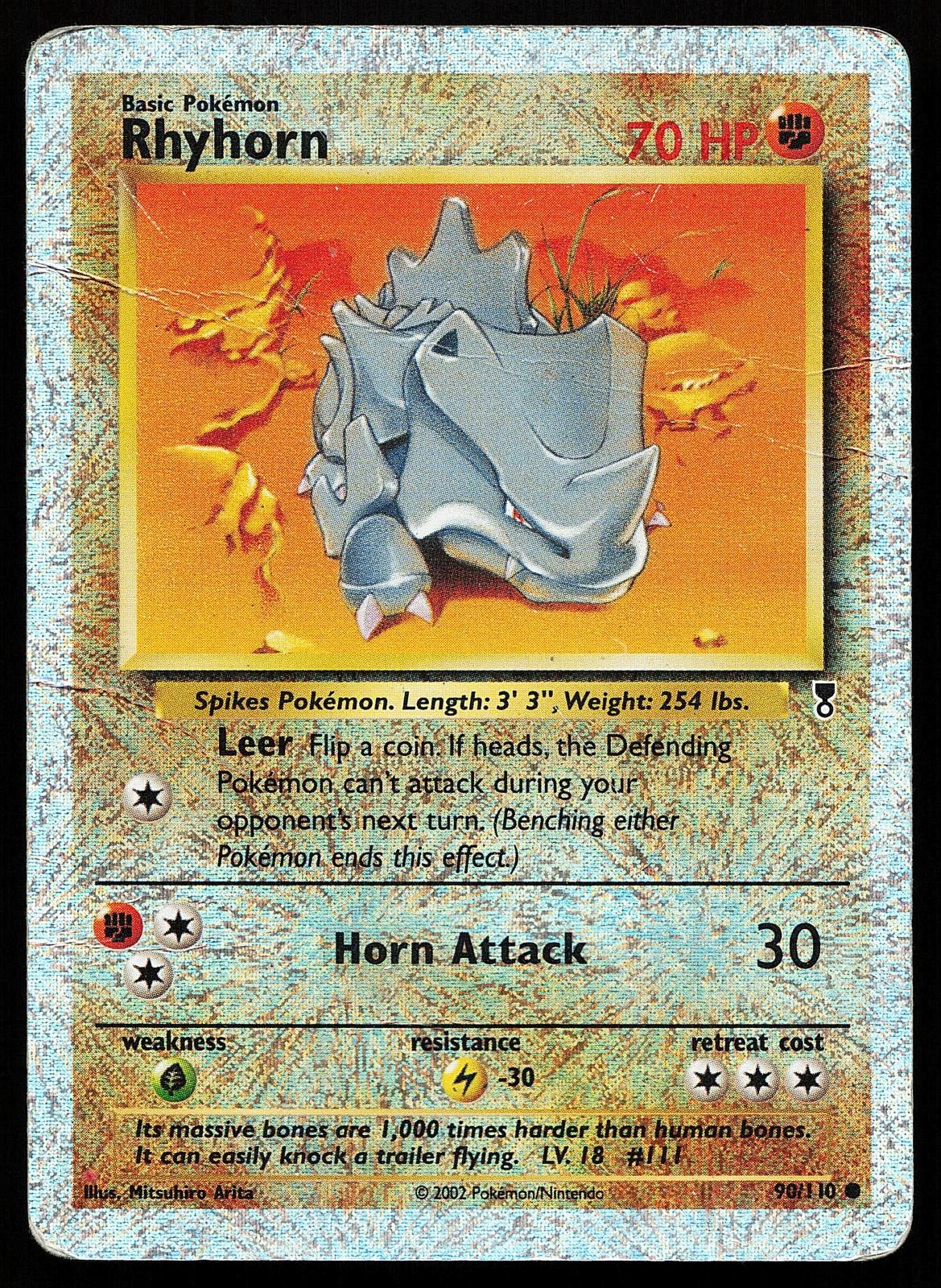 Rhyhorn 90/110 Reverse Holo Legendary Collection Pokemon Card CREASED