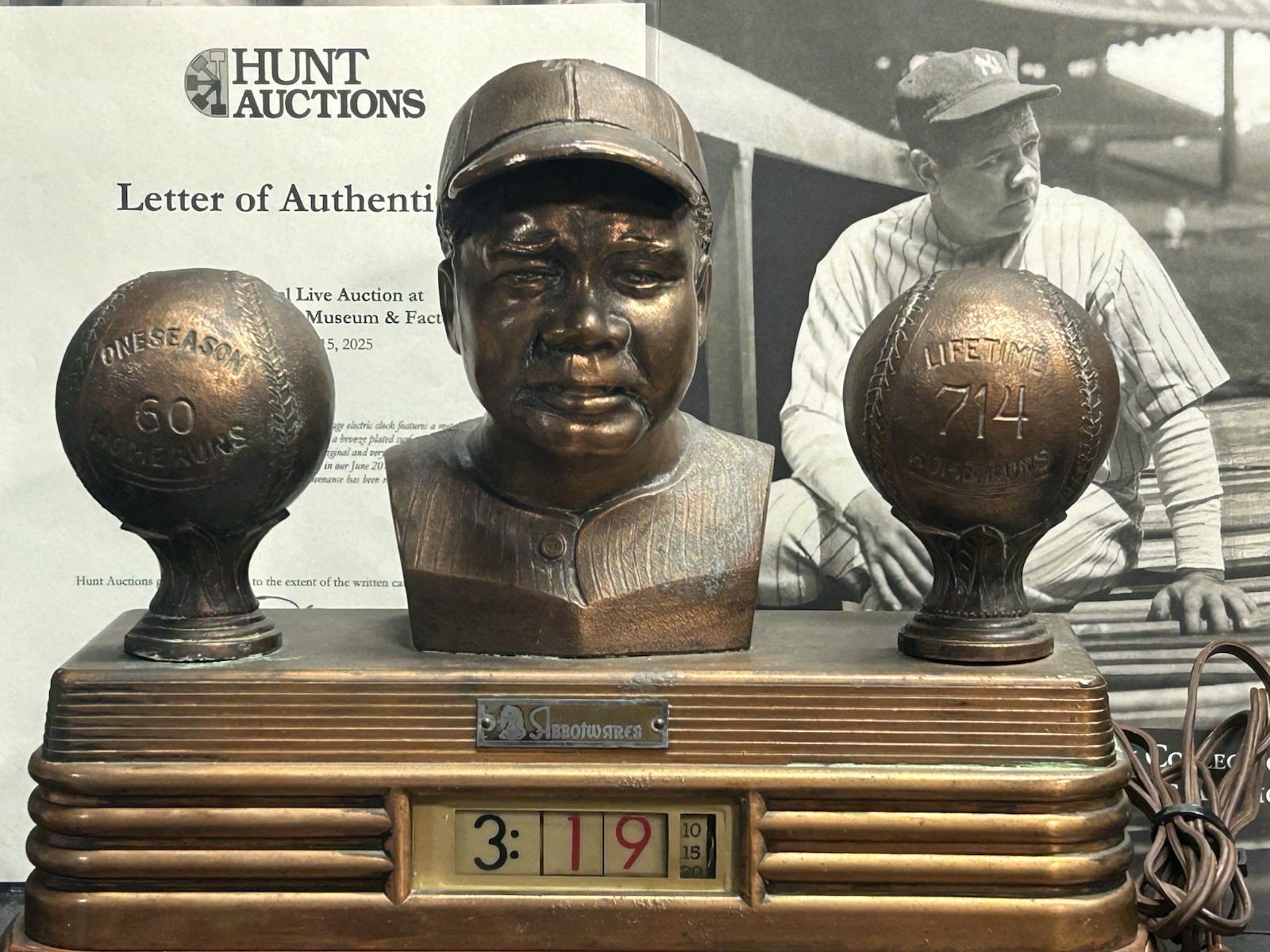 Babe Ruth Vintage Original Abbotwares Figural Clock Ruth’s Personal Collection