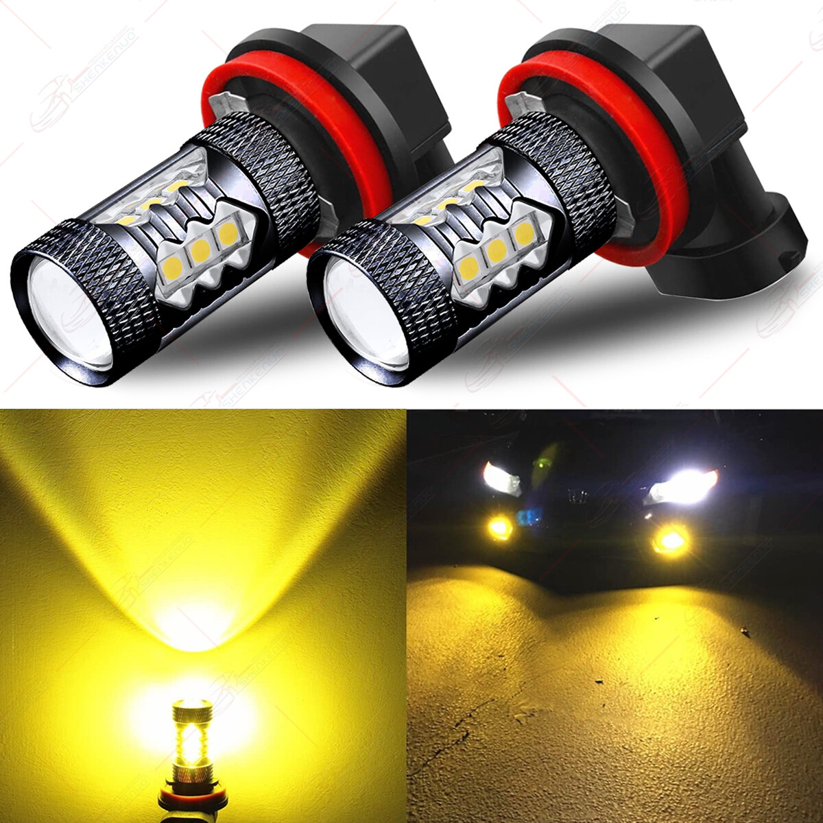 For Honda Accord Civic 2006-2019 H11 Fog Light Projector Lens Yellow LED Bulbs