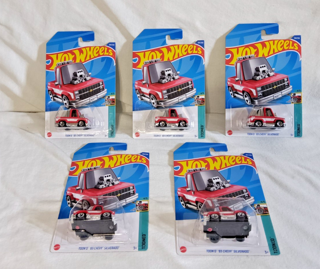 1:64 ALL FIVE HOT WHEELS TOON\'D 1983 CHEVROLET SILVERADO TOONED NOT PRODUCED NEW
