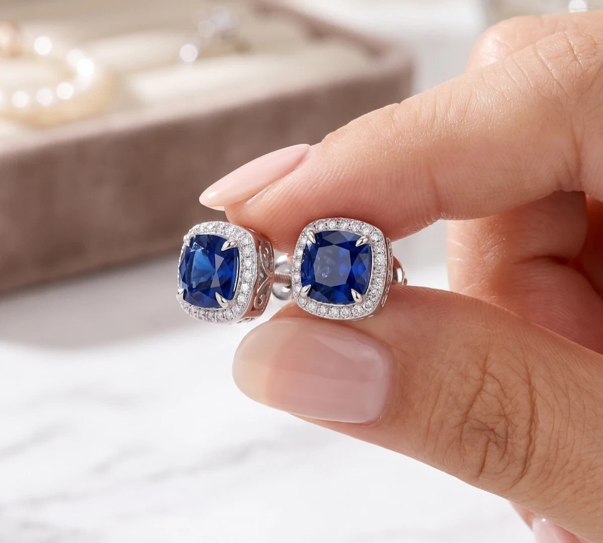 Rare 5 Ct Certified Cushion Blue Diamond Solitaire Studs 925 Silver Great Shine