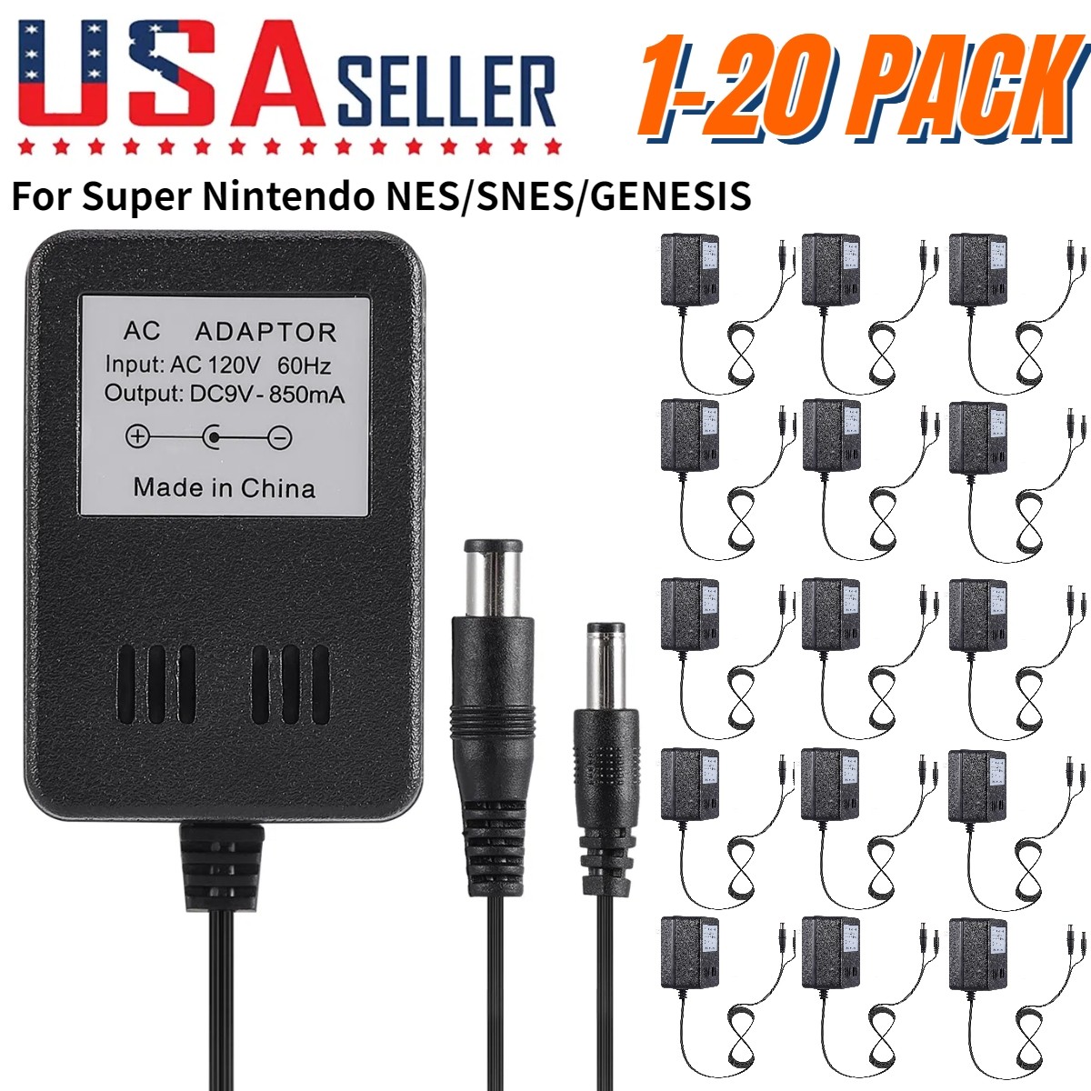 1-20 Pcs AC Power Supply Power Adapter Cord For Super Nintendo NES/SNES/GENESIS