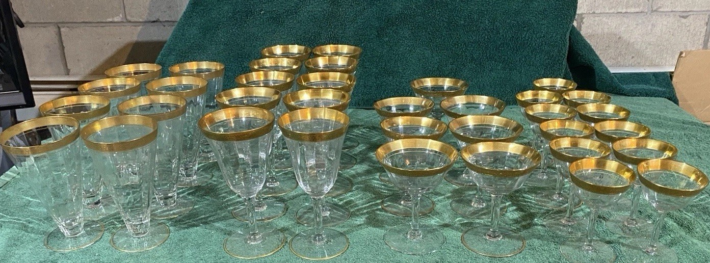 35 Tiffin-Franciscan Valencia Gold Etched Wine, Champagne, Iced Tea & Cocktail 35 Tiffin-Franciscan Valencia Gold Etched Wine, Champagne, Iced Tea & Cocktail