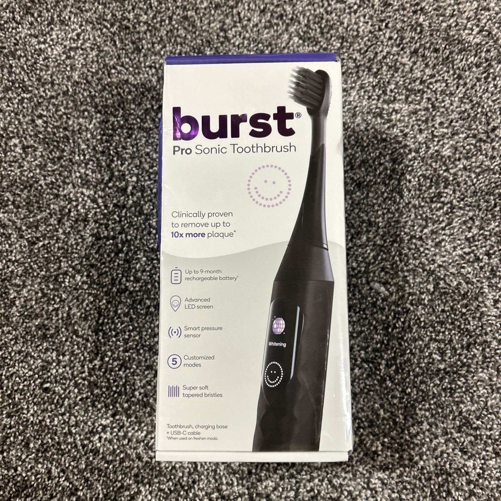 BURST Pro Sonic Toothbrush Black 1 Pack New