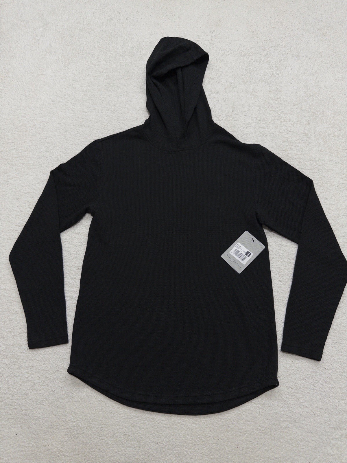 BYLT Premium Basics Hoodie Men Small Black Waffle Knit Thermal Drop Cut Pullover