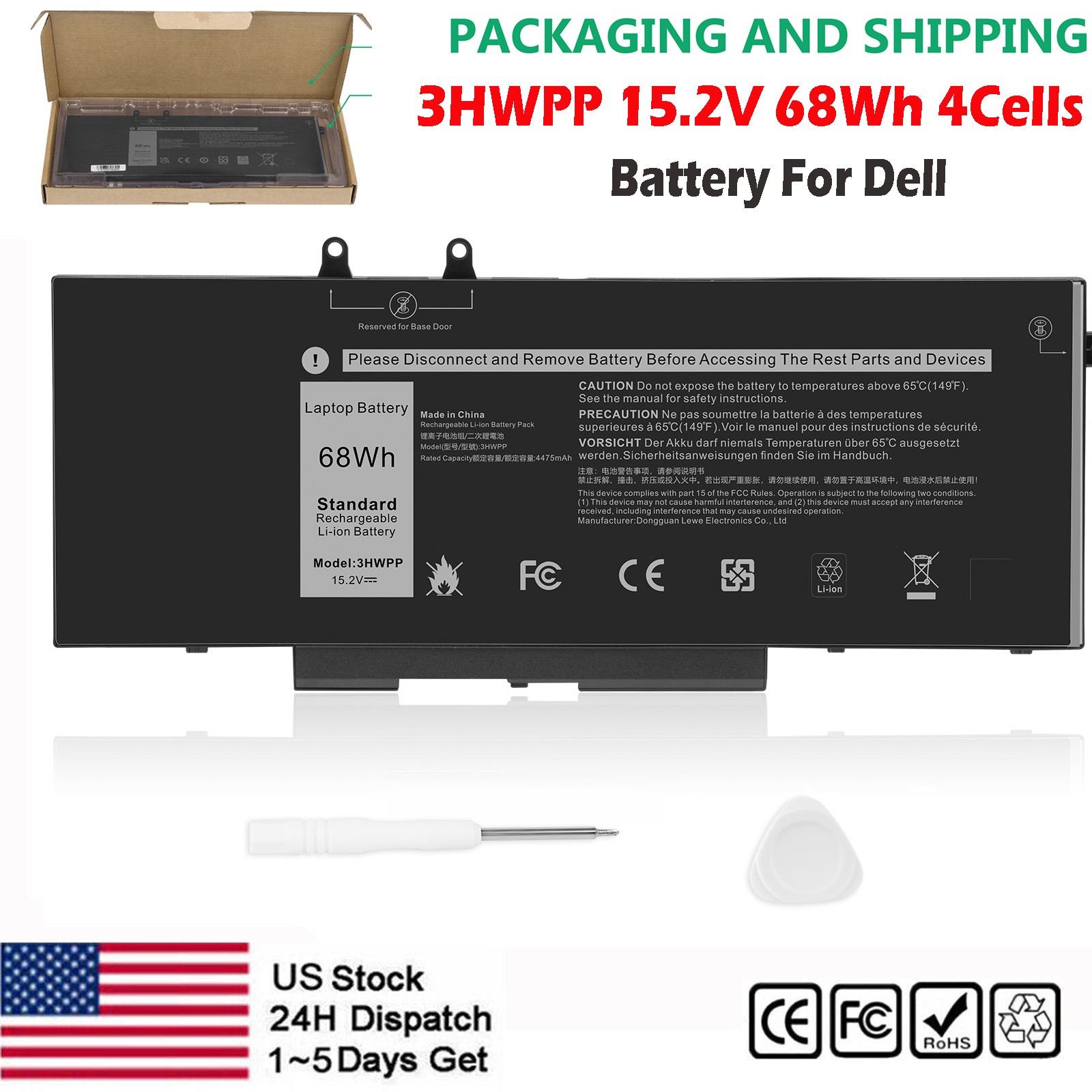 Battery For Dell Latitude 5401 5501 3HWPP 10X1J N2NLL 1VY7F 68WH✅A+High Quality✅