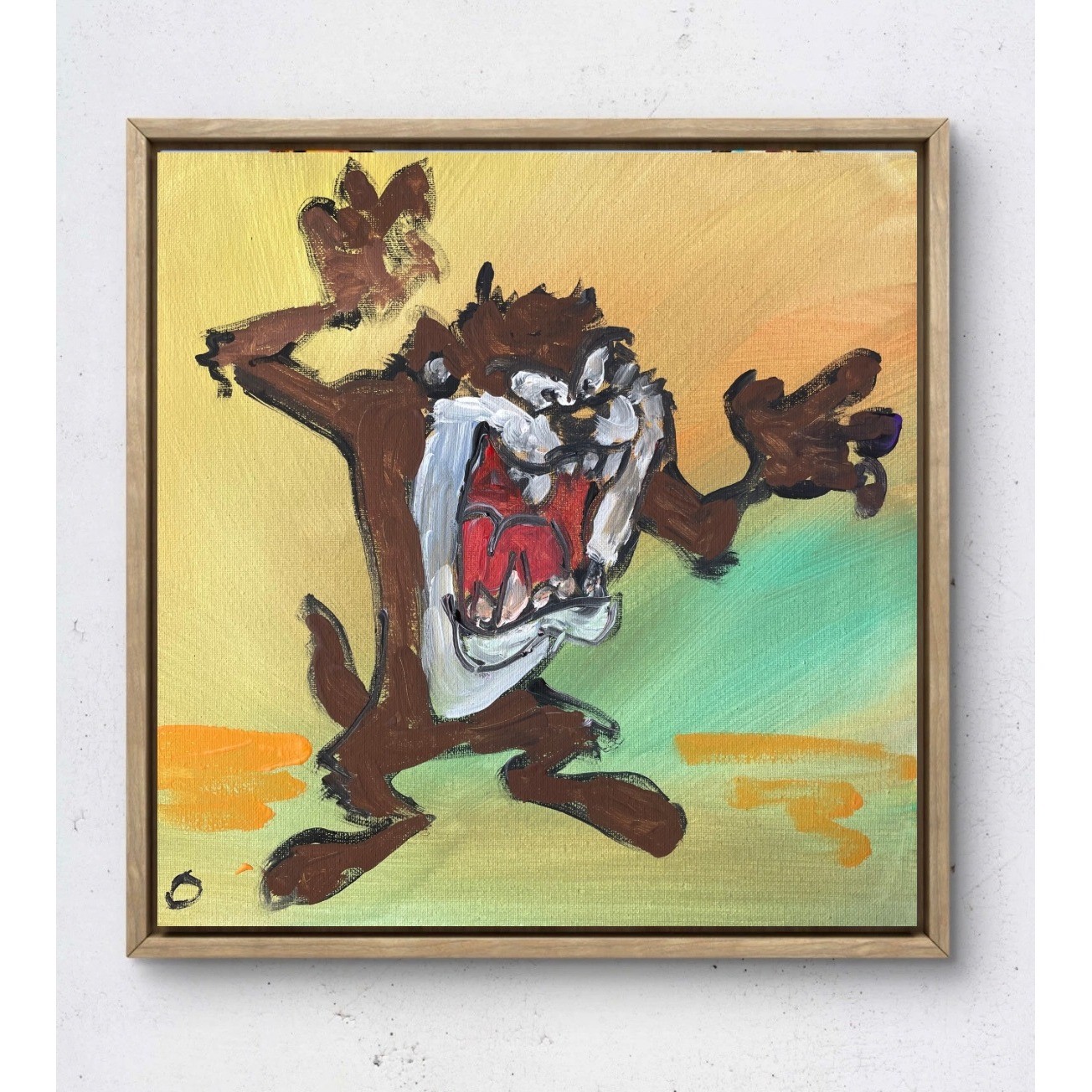 OMAN Original Tasmanian Devil Taz Painting 12x12 Acrylic Canvas Pop Art Cartoon