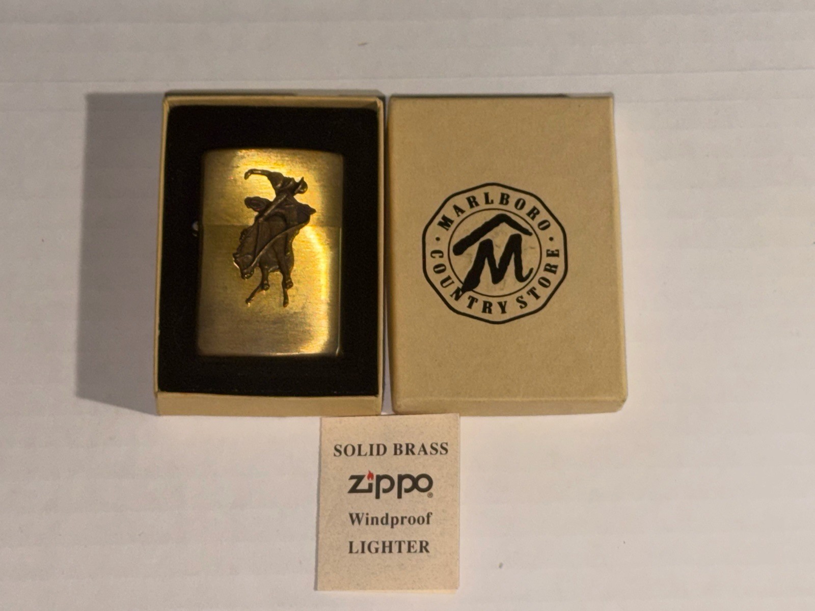 Vintage 1994 Marlboro Bucking Bronco Zippo Lighter Brass Unfired Windproof USA