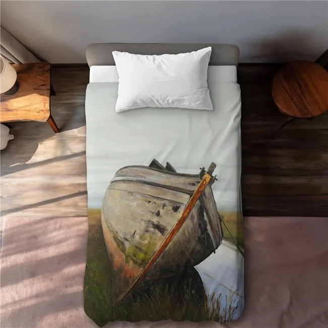 Old Abandoned Boat in A Swamp Twin Size Duvet Cover - Coastal Decor