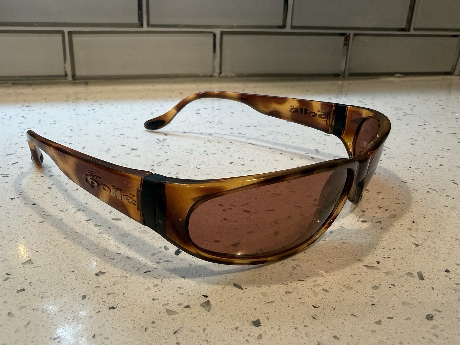 EUC Vintage Bolle France Brown Wrap Tortoiseshell Cycling Sunglasses 137 mm