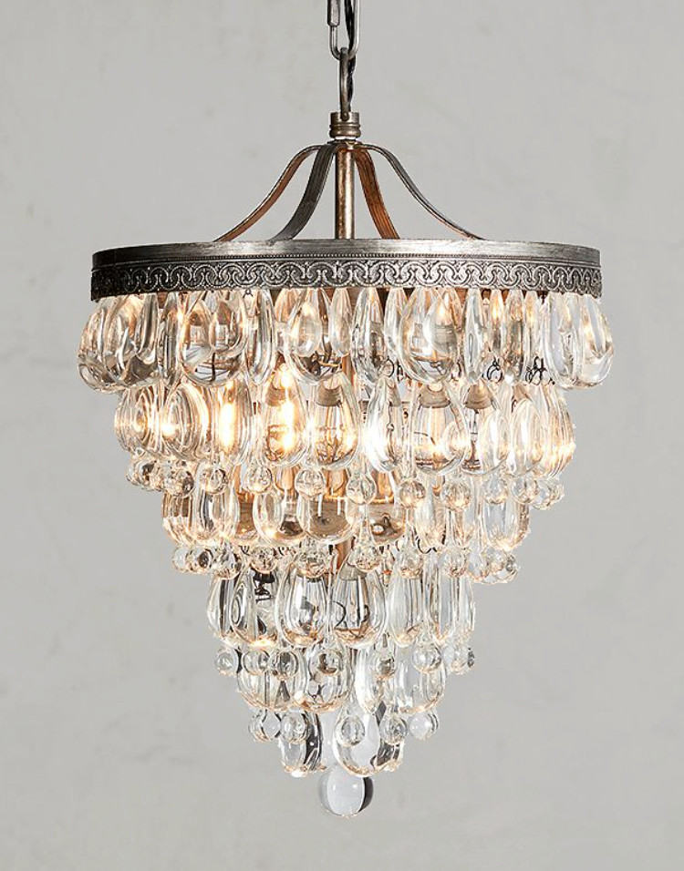 Pottery Barn Clarissa Crystal Chandelier Antique Silver Gold Finish Ceilin Light