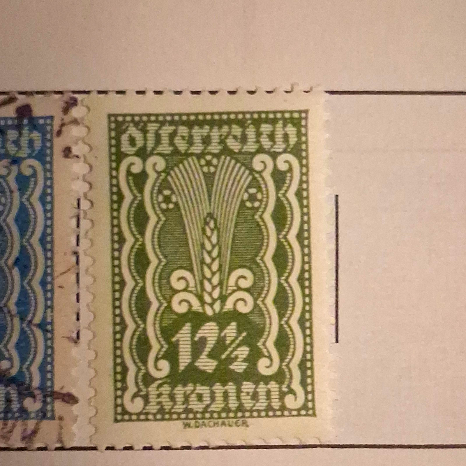 Austria 12 1/2 Groschen Green/White Wheat Design Used Postage Stamp